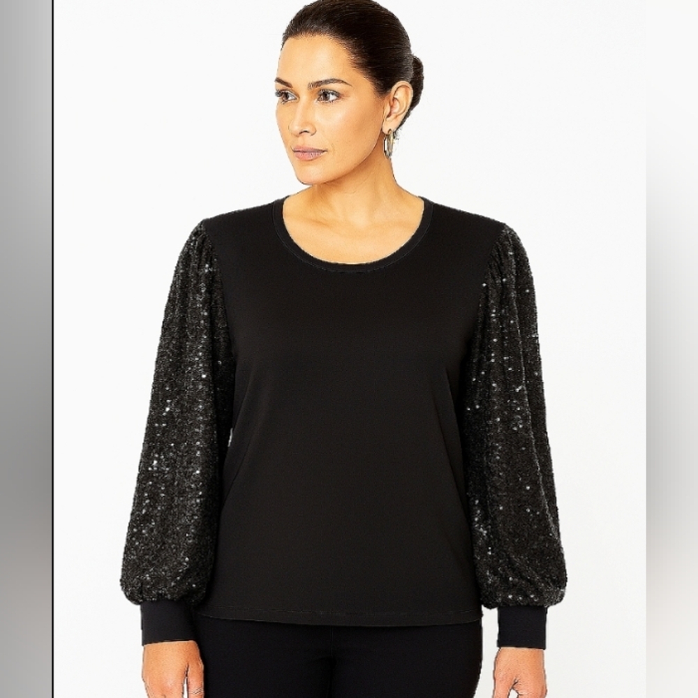 Torrid Knit Sequin Sleeve Top Black   18